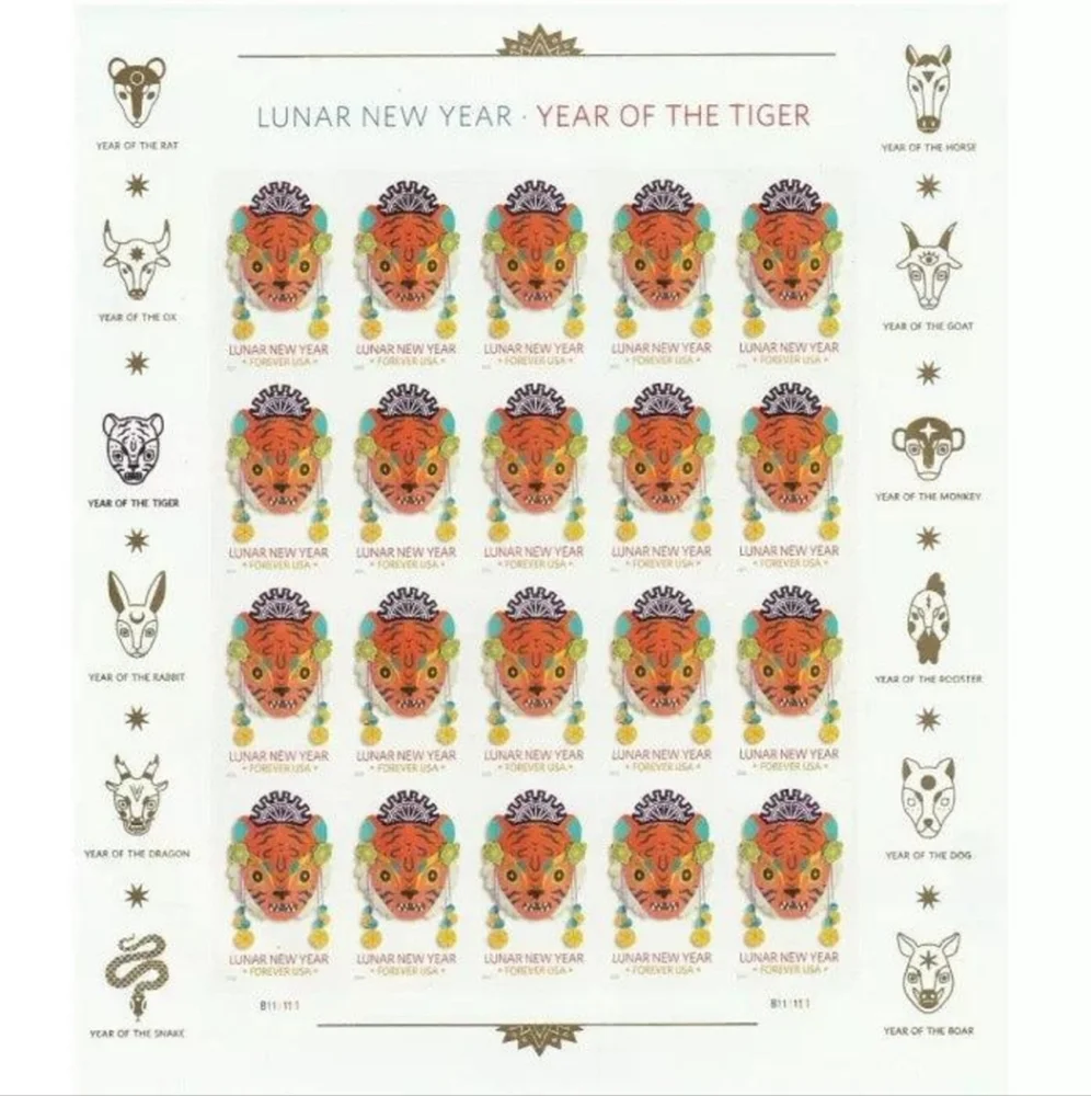 100 Lunar New Year of the Tiger‎ 2022 Forever Postage Stamps USPS Mail Stamp
